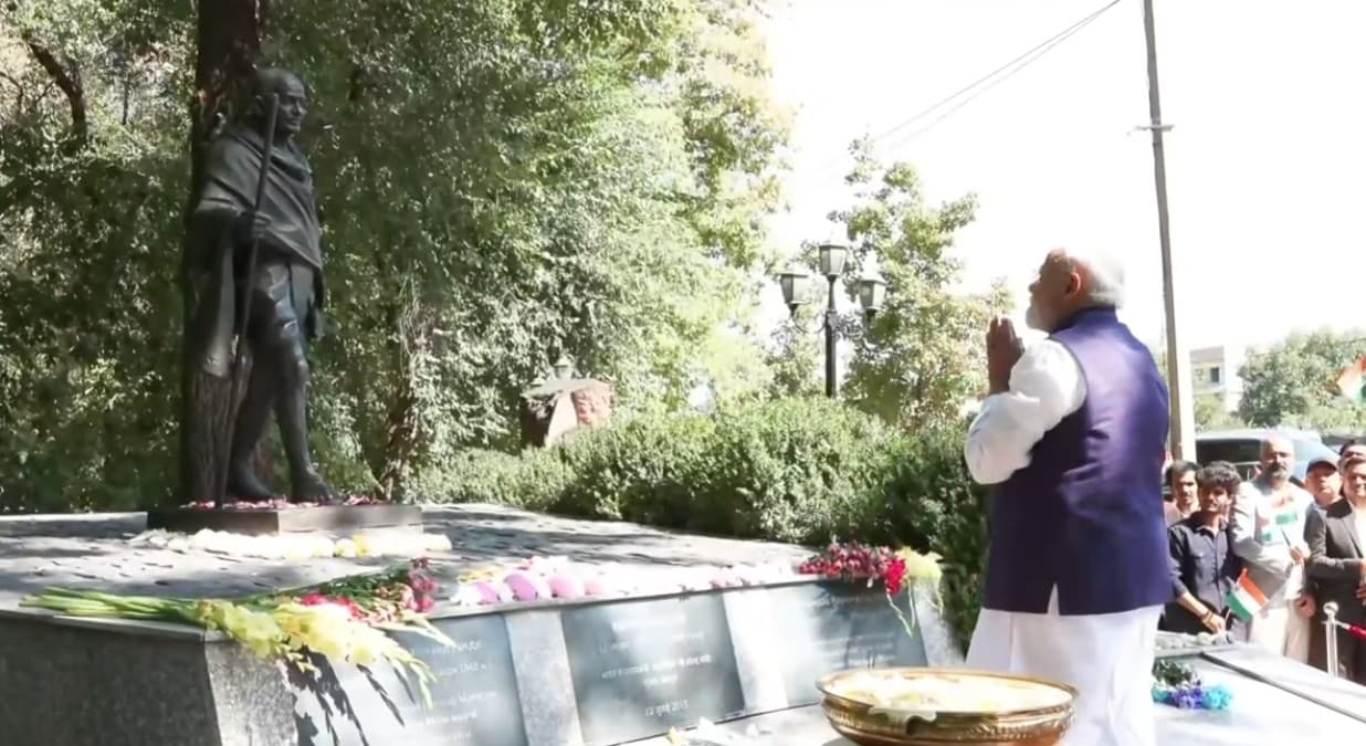 PM Modi pays tribute to Mahatma Gandhi in Kyrgyzstan, interacts with Indian community members