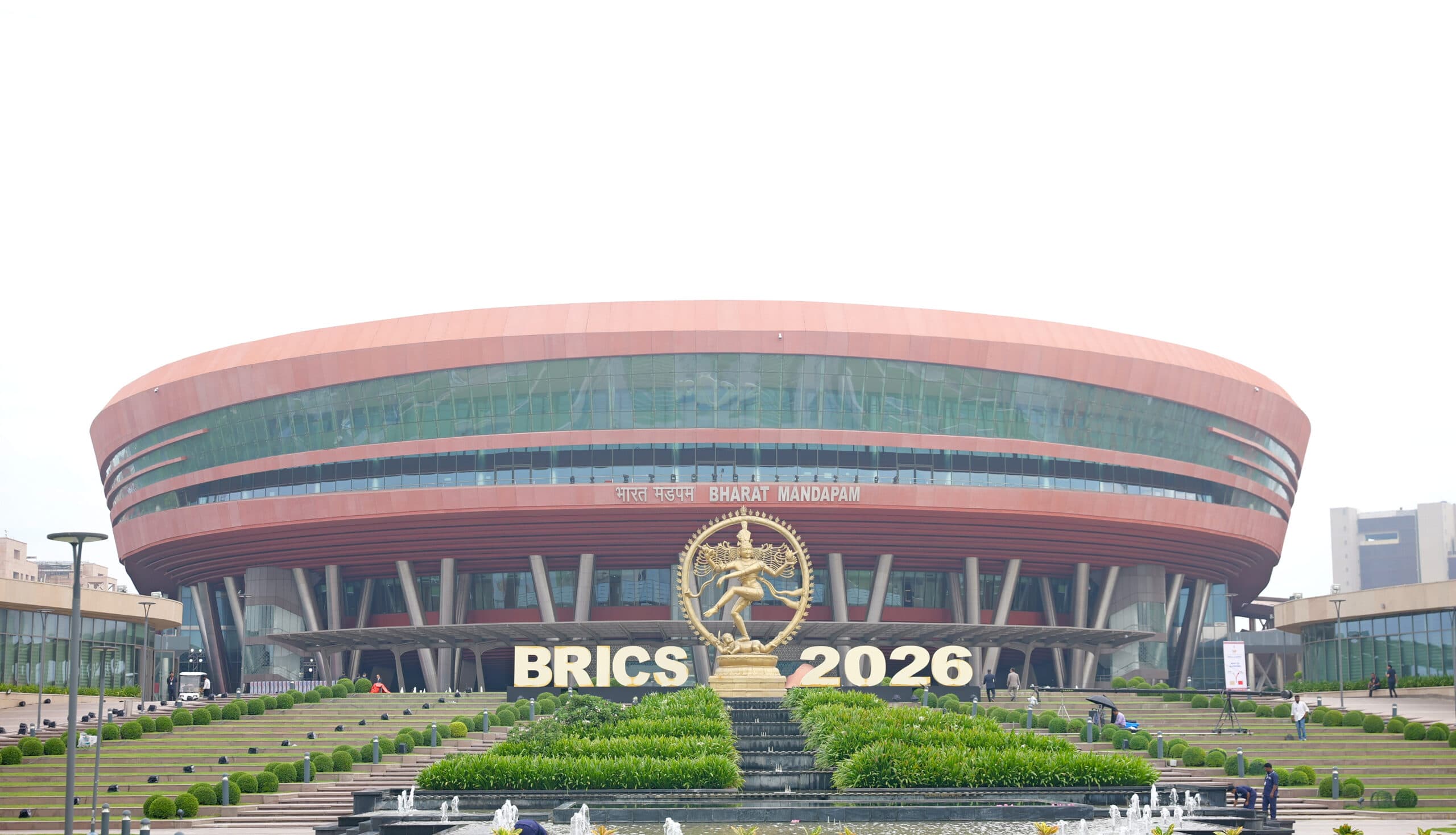 New Delhi: A statue of Nataraj with the BRICS 2026 logo in the background is displayed during the 18th BRICS Summit at Bharat Mandapam in New Delhi on Saturday, September 12, 2026. (Photo: IANS/Deepak Kumar)