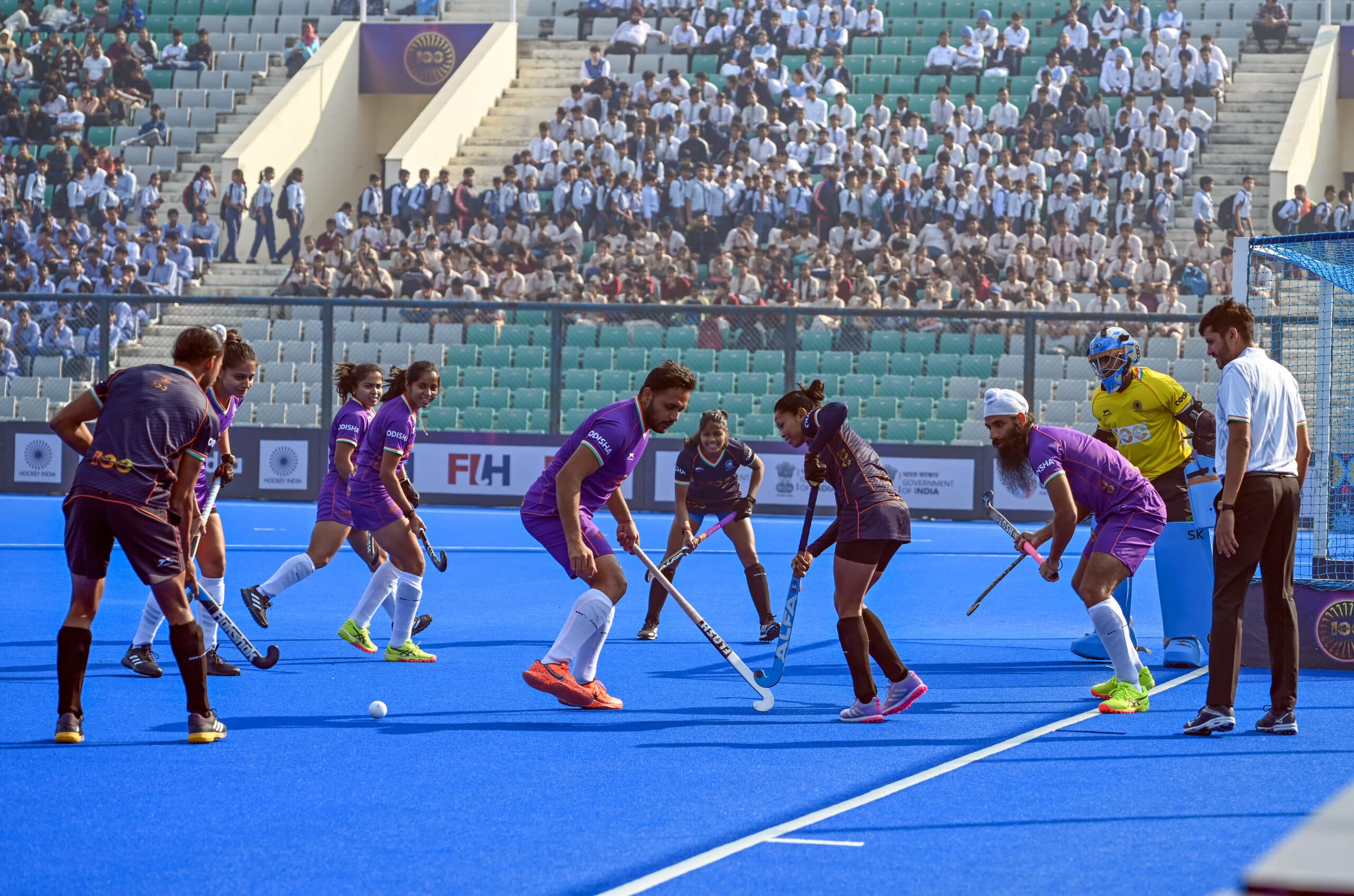 New Delhi: India's Men's Hockey Captain Harmanpreet Singh and other players in action at a match during the centenary celebration of Indian hockey, marking 100 glorious years (19252025) of the sports legacy, at the Major Dhyan Chand National Stadium in New Delhi on Friday, November 7, 2025. (Photo: IANS/Deepak Kumar)