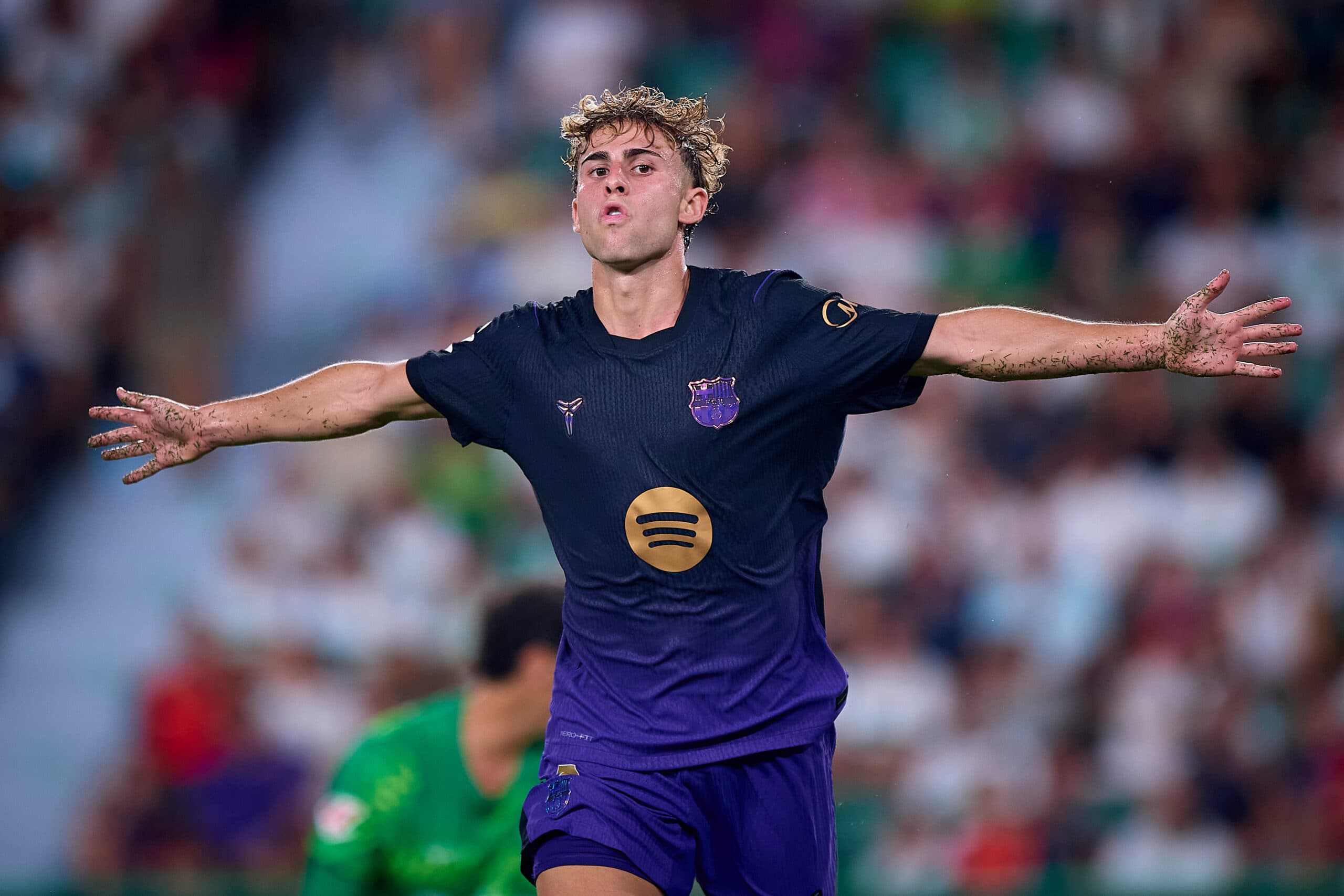Elche: Barcelona's Fermin Lopez celebrates a goal during the Spanish La Liga football match between Elche CF and FC Barcelona in Elche, Spain, Aug. 23, 2026. (Photo: Xinhua via IANS)