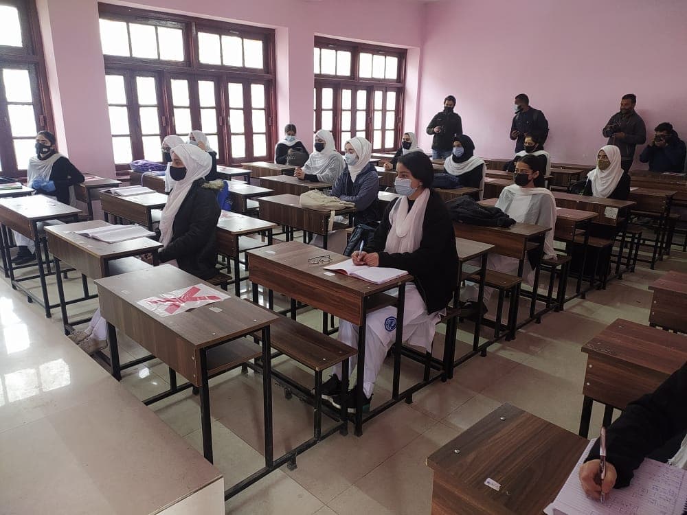 Kashmir: Students attend their class at a school as J&amp;K government allowed schools to reopen after a gap of nearly two and half years, in Kashmir on Wednesday, March 02, 2022. (Photo: Nisar Malik /IANS)