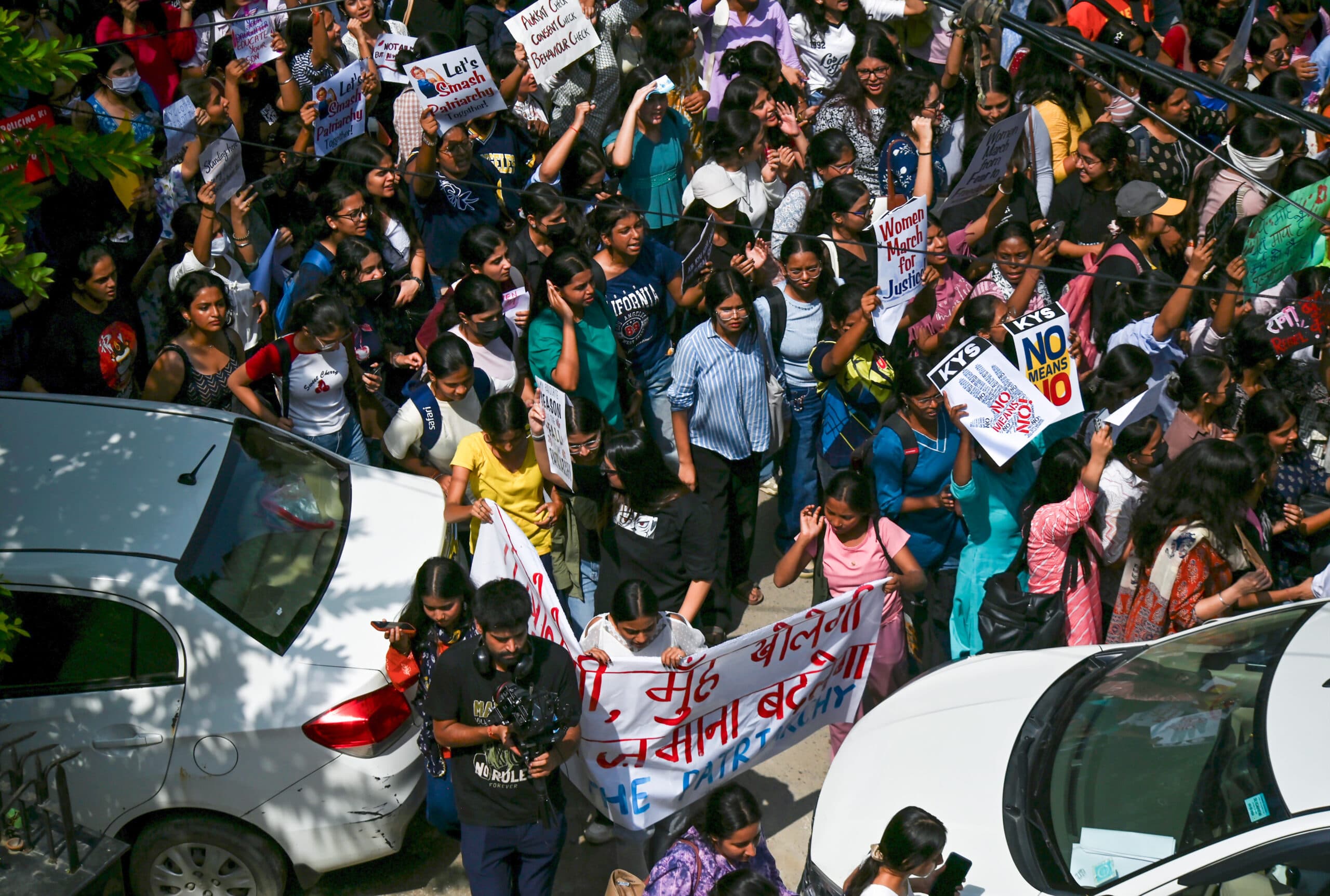 New Delhi: Female students shout slogans during a protest against sexual violence, demanding stronger action to ensure the safety of women at Shyama Prasad Mukherji College in Punjabi Bagh, New Delhi, Wednesday, September 30, 2026. (Photo: IANS/Wasim Sarvar)