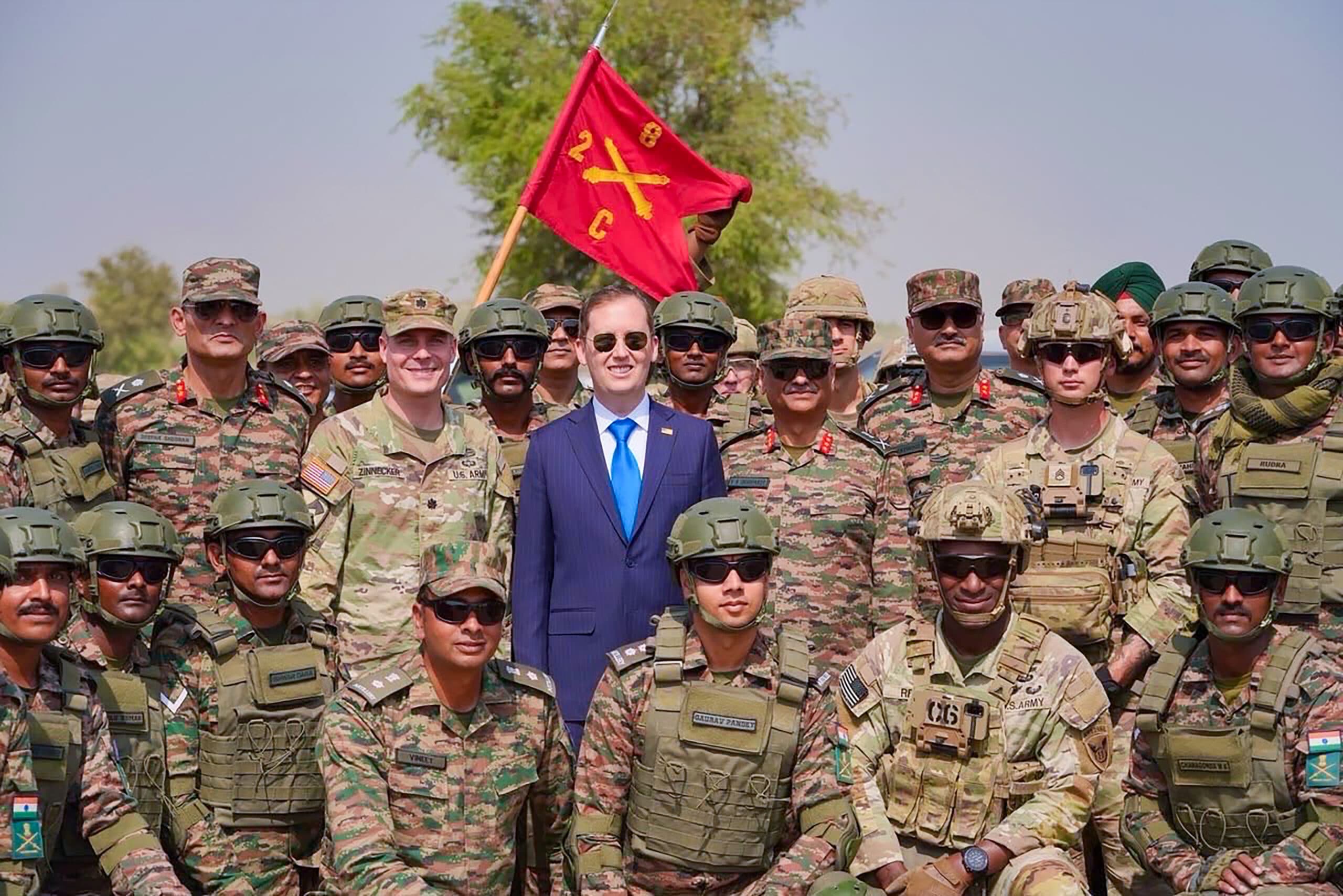 Mahajan: U.S. Ambassador to India Sergio Gor with Indian and U.S. Army troops during Exercise Yudh Abhyas 2026 at Mahajan Field Firing Range in Bikaner district, Rajasthan, on Thursday, September 24, 2026. (Photo: IANS/X/@USAmbIndia)