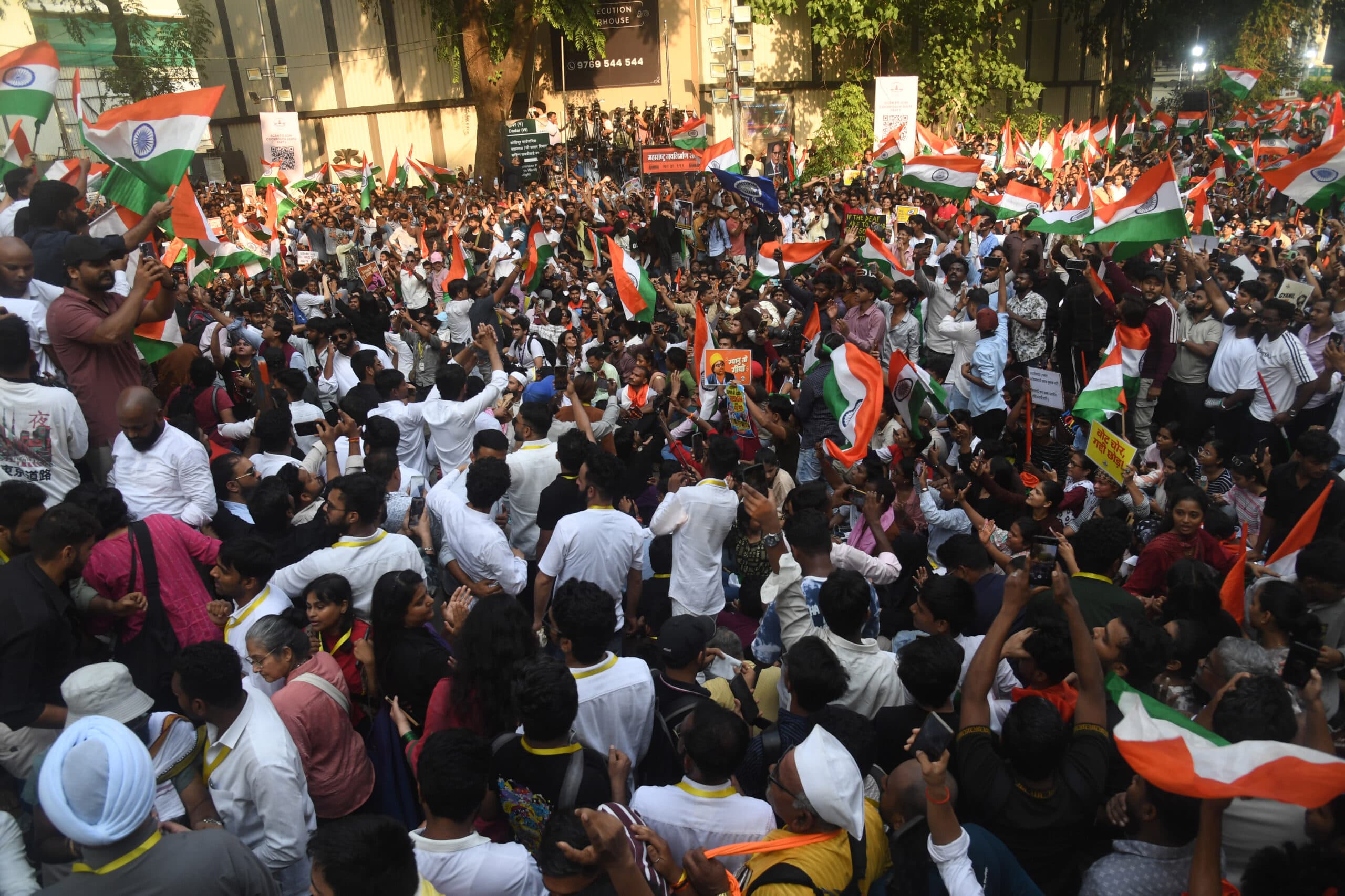 Mumbai: Cockroach Janta Party (CJP) members during a protest demanding the resignation of Chief Election Commissioner Gyanesh Kumar at Shivaji Park in Mumbai on Friday, October 2, 2026. (Photo: IANS)