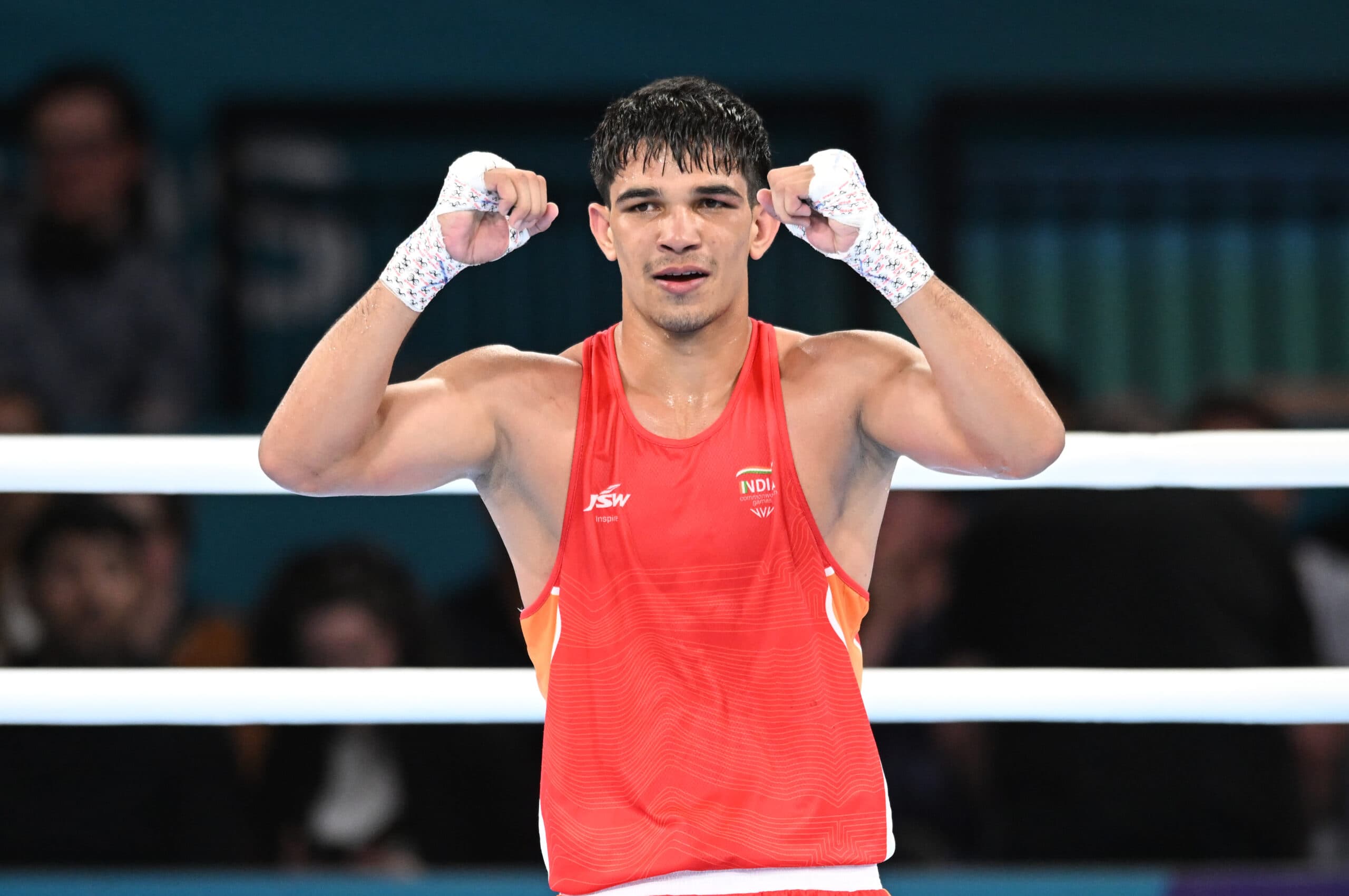 Glasgow: India's Ankush Panghal celebrates after winning the men's 80 kg final against England's Dimeji Shittu at the Commonwealth Games 2026 in Glasgow, Scotland, on Saturday, August 1, 2026. (Photo: IANS/Biplab Banerjee)
