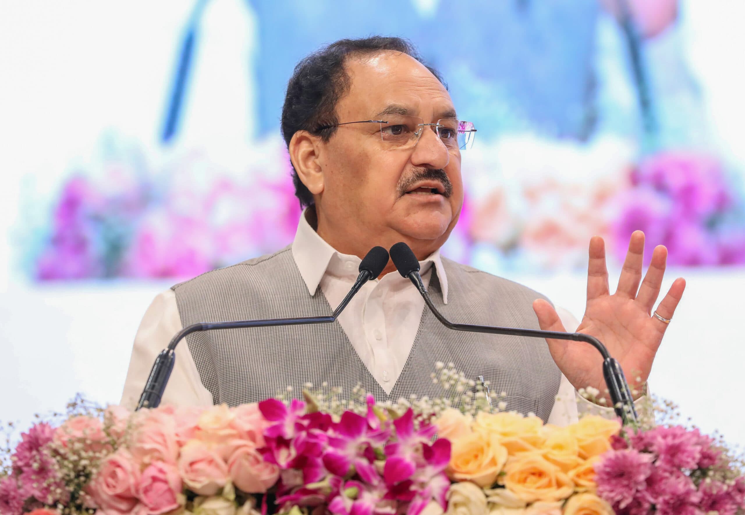Amaravati: Union Health Minister JP Nadda addresses the inauguration of the 10 Critical Care Blocks and 12 Integrated Public Health Laboratories under the Pradhan Mantri Ayushman Bharat Health Infrastructure Mission (PM-ABHIM) in Andhra Pradesh, on Saturday, September 12, 2026. (Photo: IANS)