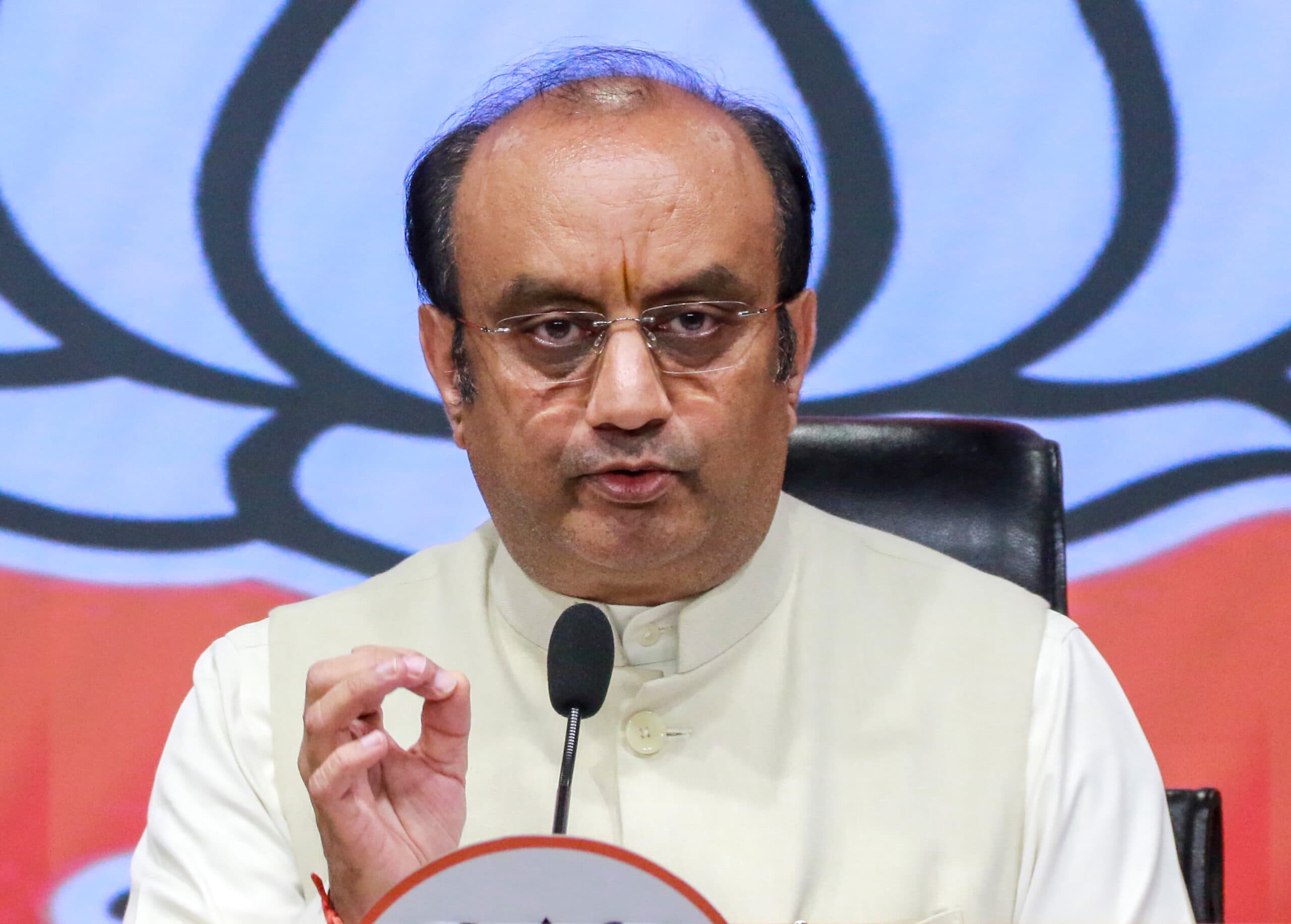 New Delhi: Bharatiya Janata Party (BJP) National Spokesperson and MP Sudhanshu Trivedi addresses a press conference at the BJP headquarters in New Delhi on Thursday, September 24, 2026. (Photo: IANS/Qamar Sibtain)