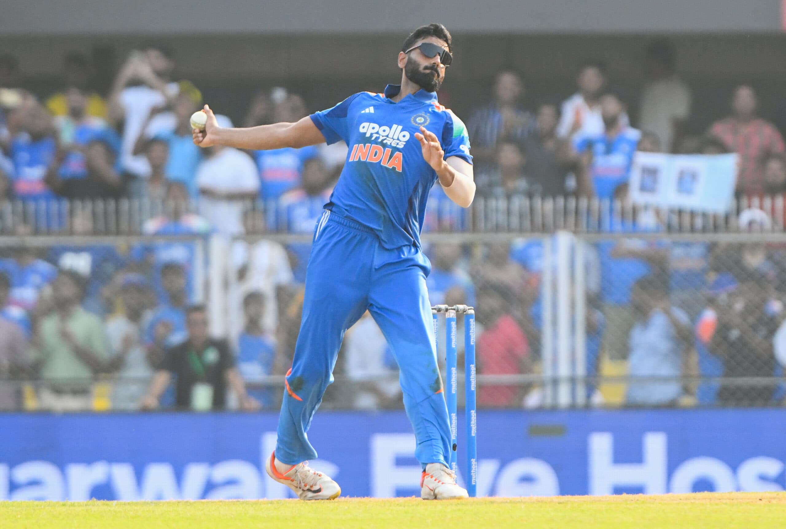 Guwahati: India's Naman Dhir bowls a delivery during the second ODI match against West Indies at the Barsapara Cricket Stadium in Guwahati, Assam, on Wednesday, September 30, 2026. (Photo: IANS)