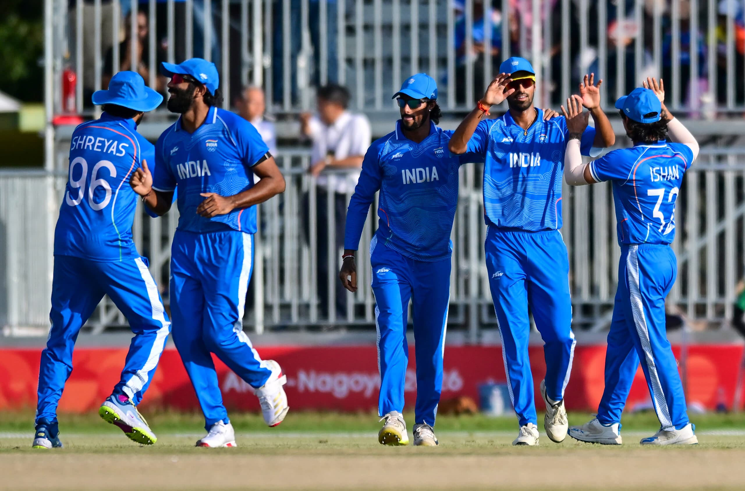 Nisshin: India's Washington Sundar celebrates with teammates after taking the catch of Pakistan's Maaz Sadaqat during the men’s cricket gold-medal match between India and Pakistan at the Asian Games 2026 at Korogi Sports Park in Nisshin, Japan, on Saturday, October 03, 2026. (Photo: IANS/Biplab Banerjee)