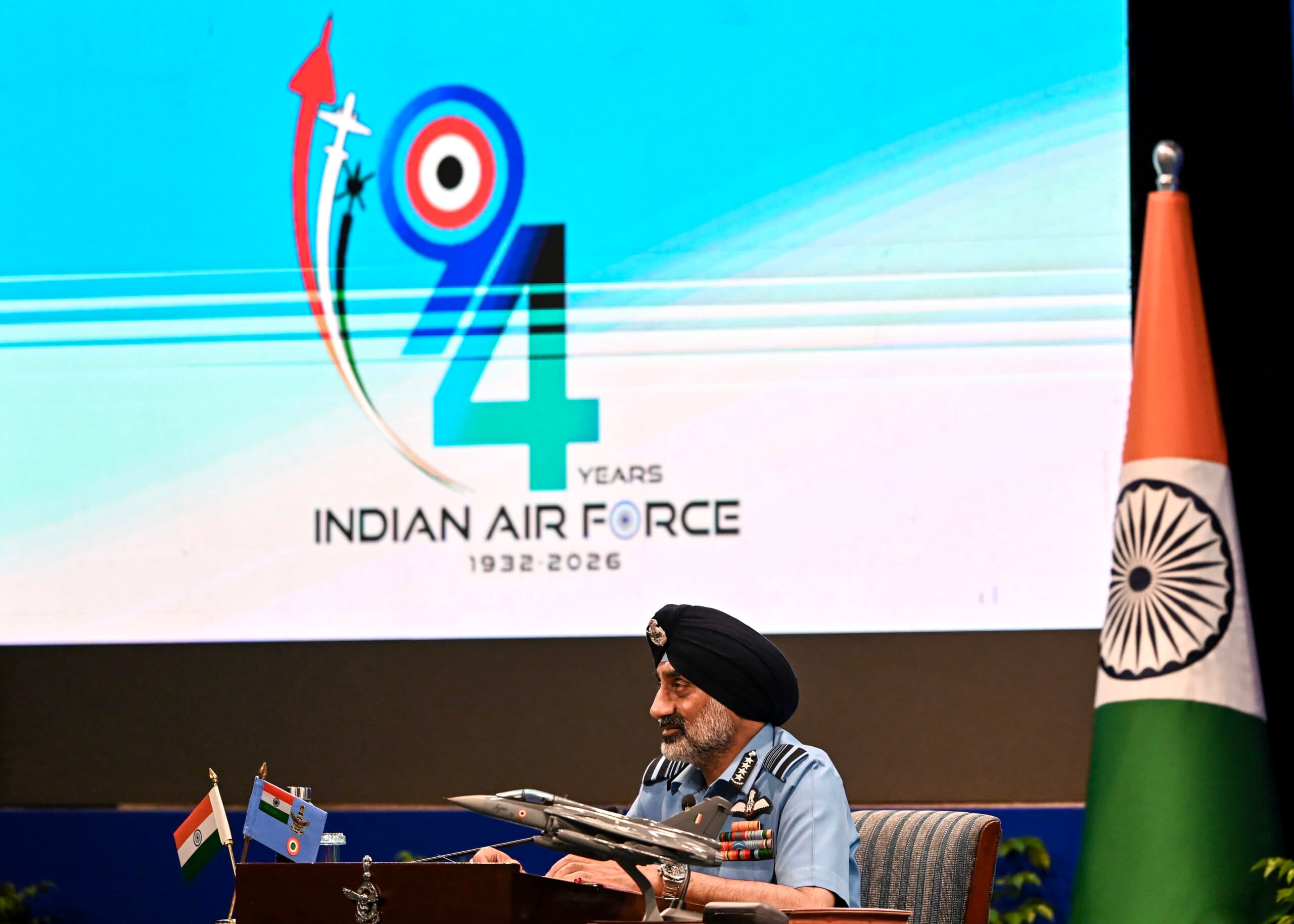 New Delhi: Chief of the Air Staff Air Chief Marshal Amar Preet Singh during a press conference at the Air Force Auditorium in New Delhi on Saturday, October 3, 2026. (Photo: IANS/Deepak Kumar)
