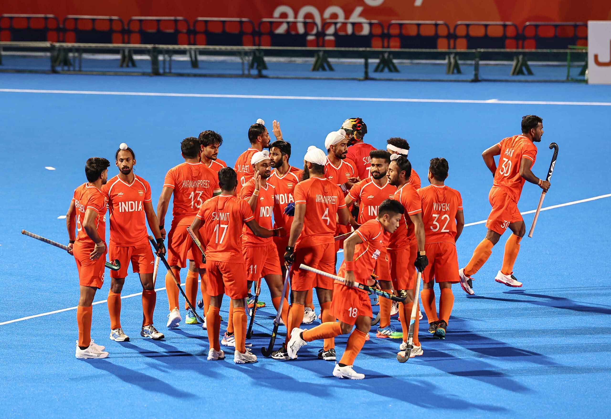Kakamigahara: Indian players celebrate a goal during the mens hockey final between India and Malaysia at Gifu Prefectural Green Stadium in Kakamigahara, Japan, Saturday, October 3, 2026. (Photo: IANS/Biplab Banerjee)