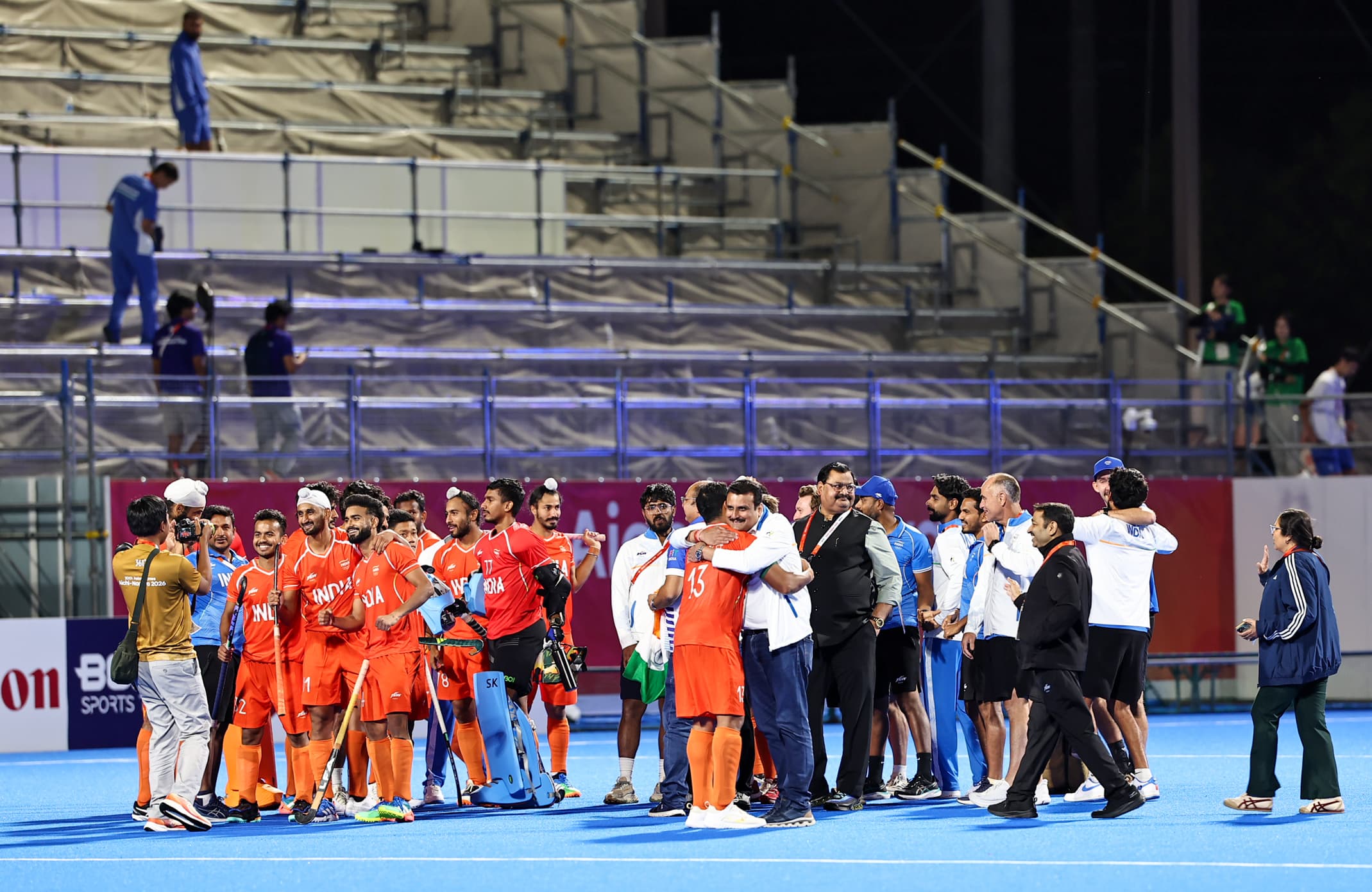 Kakamigahara: Indian players celebrate after winning the men's hockey final against Malaysia at Gifu Prefectural Green Stadium in Kakamigahara, Japan, on Saturday, October 3, 2026. (Photo: IANS)