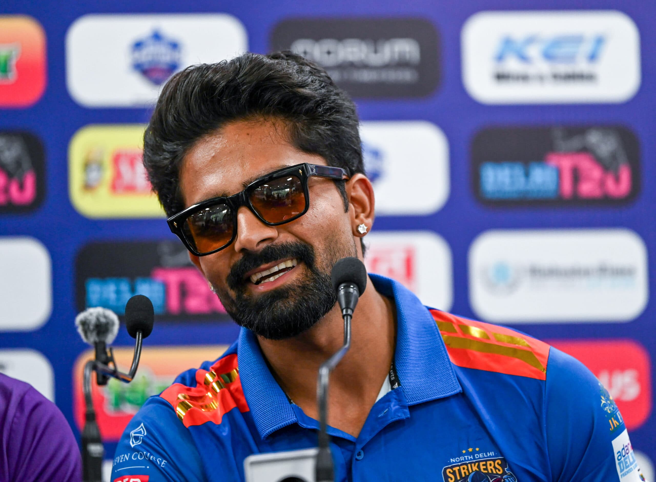 New Delhi: North Delhi Strikers captain Sarthak Ranjan speaks during the Delhi Premier League (DPL) Season 3 Captains' Press Conference at the Delhi and District Cricket Association (DDCA) in New Delhi on Wednesday, July 29, 2026. (Photo: IANS/Deepak Kumar)